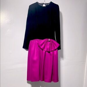 R & R Evening 80s Black and Pink Dress with Bow Detail